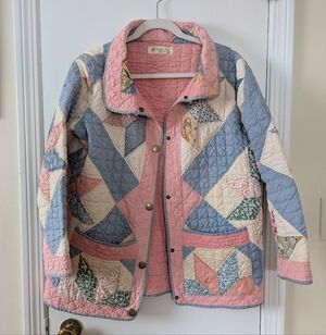 Vintage Star Patchwork Chore Spring Jacket - Pink and Blue